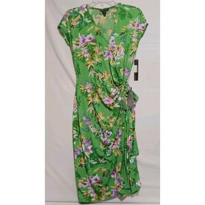 Maggy Lodon Womens Green Floral Sleeveless Wrap Dress Sz 10 NWT